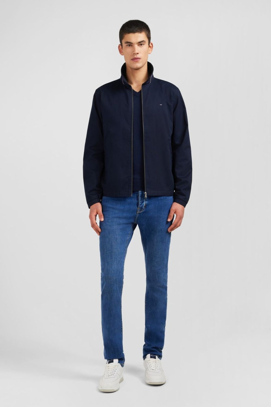 Eden Park Dark Blue Jacket In Cotton Gabardine | Coats