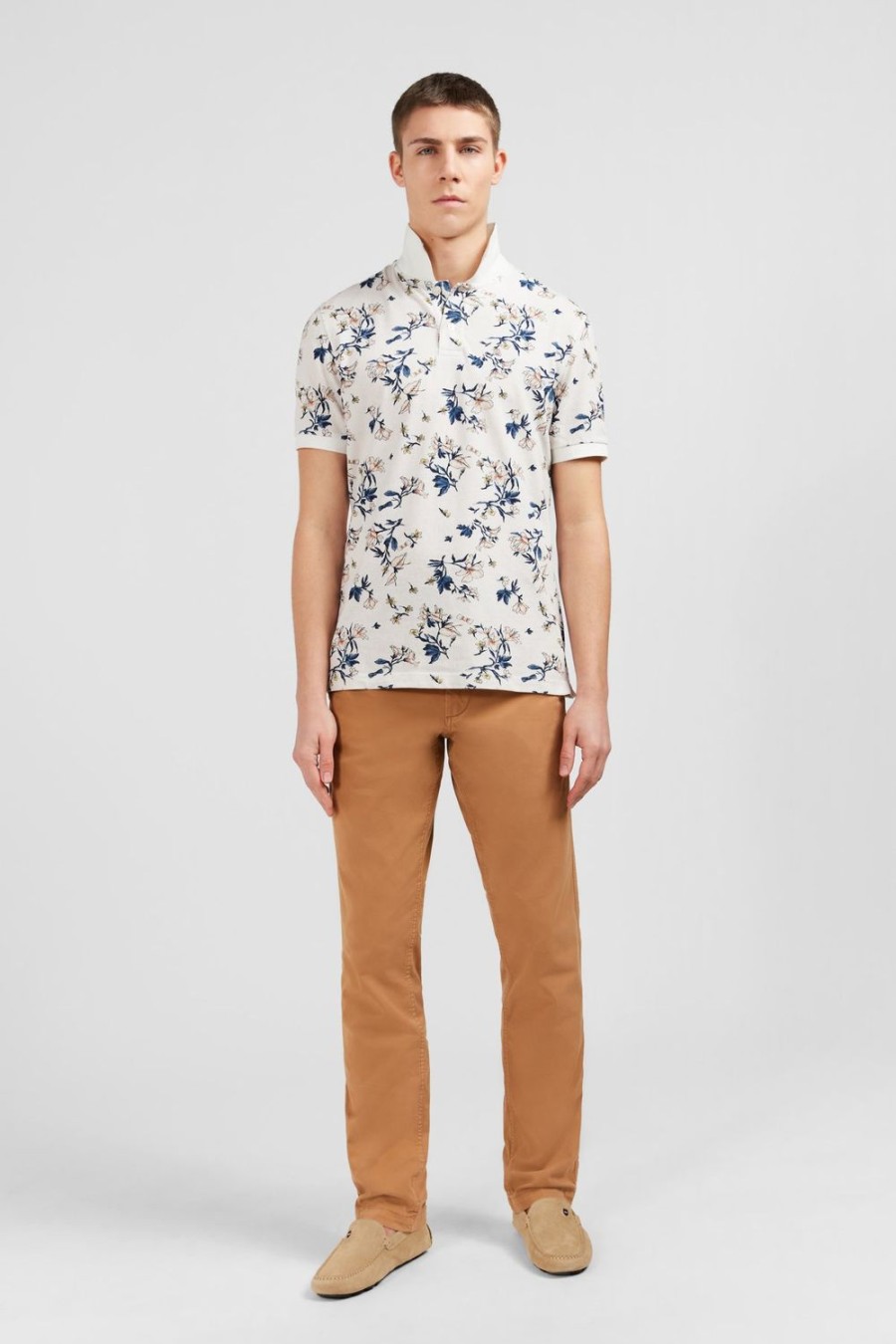 Eden Park White Polo Shirt With An Exclusive Floral Print | Polos