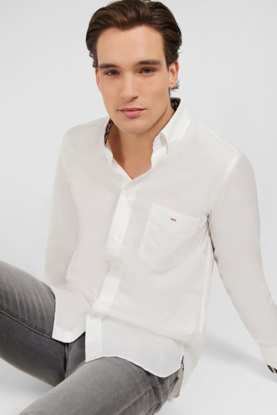 Eden Park White Shirt With Floral Elbow Patches | Shirts