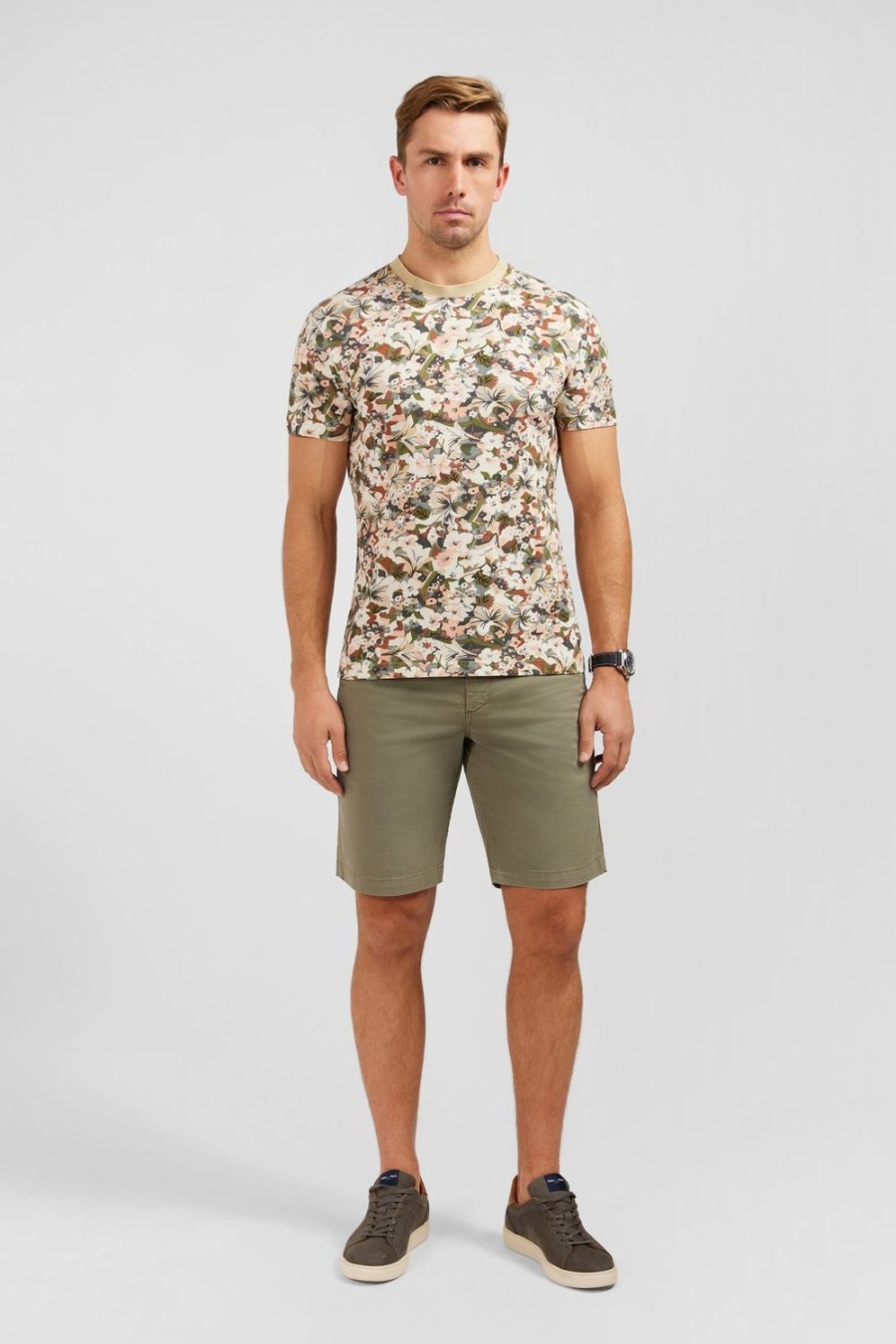 Eden Park Ecru Cotton Pique T-Shirt With Floral Print | T-Shirts