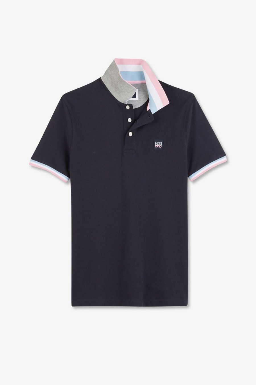 Eden Park Navy Blue Polo Shirt With Tricolour Details | Polos