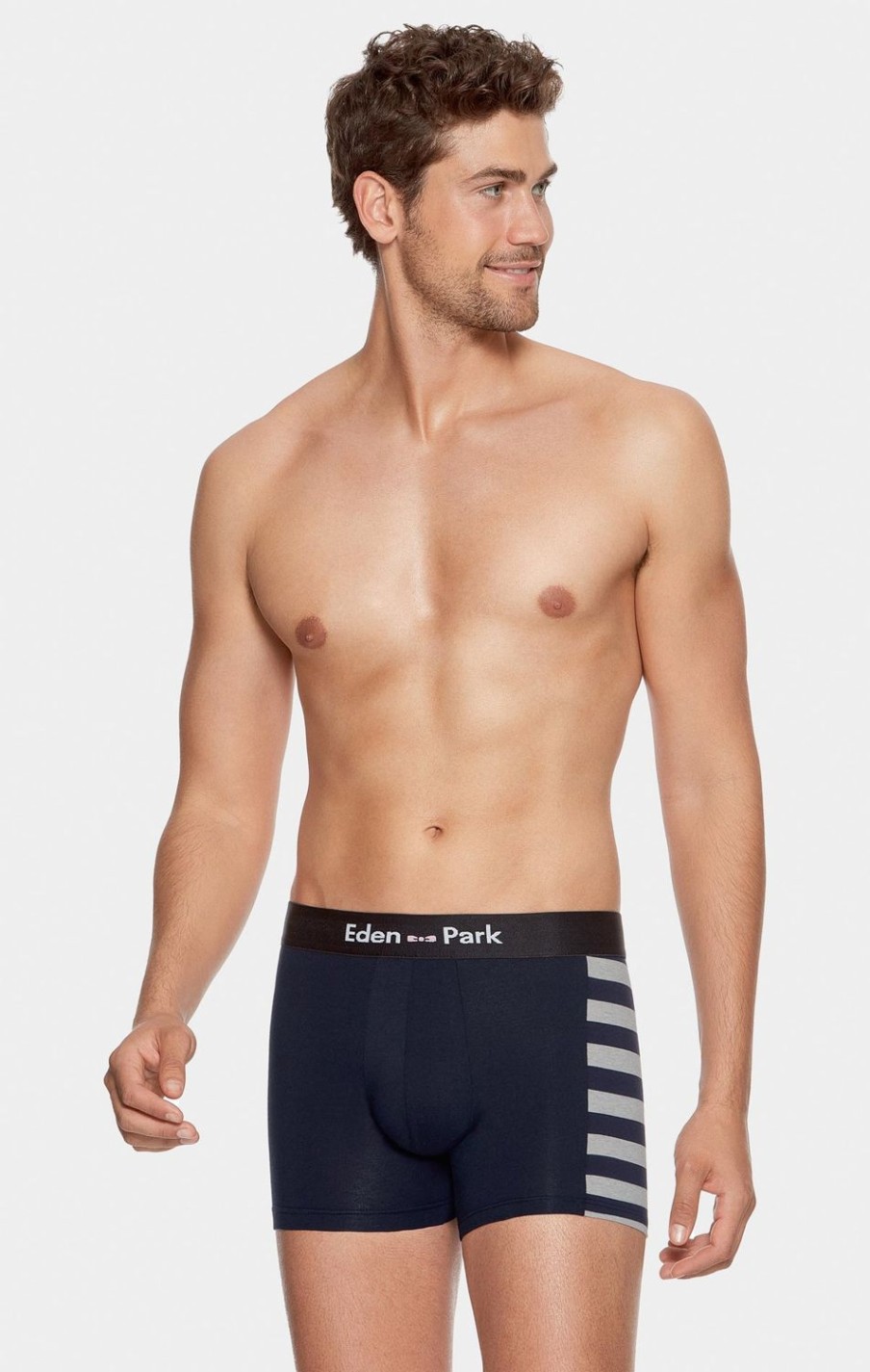 Eden Park Pack Of 2 Navy Blue Boxers, Plain And Striped Trim | Underwear