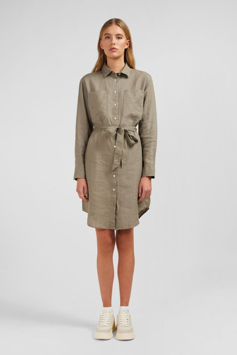 Eden Park Olive-Green Shirt Dress In Linen | Dresses