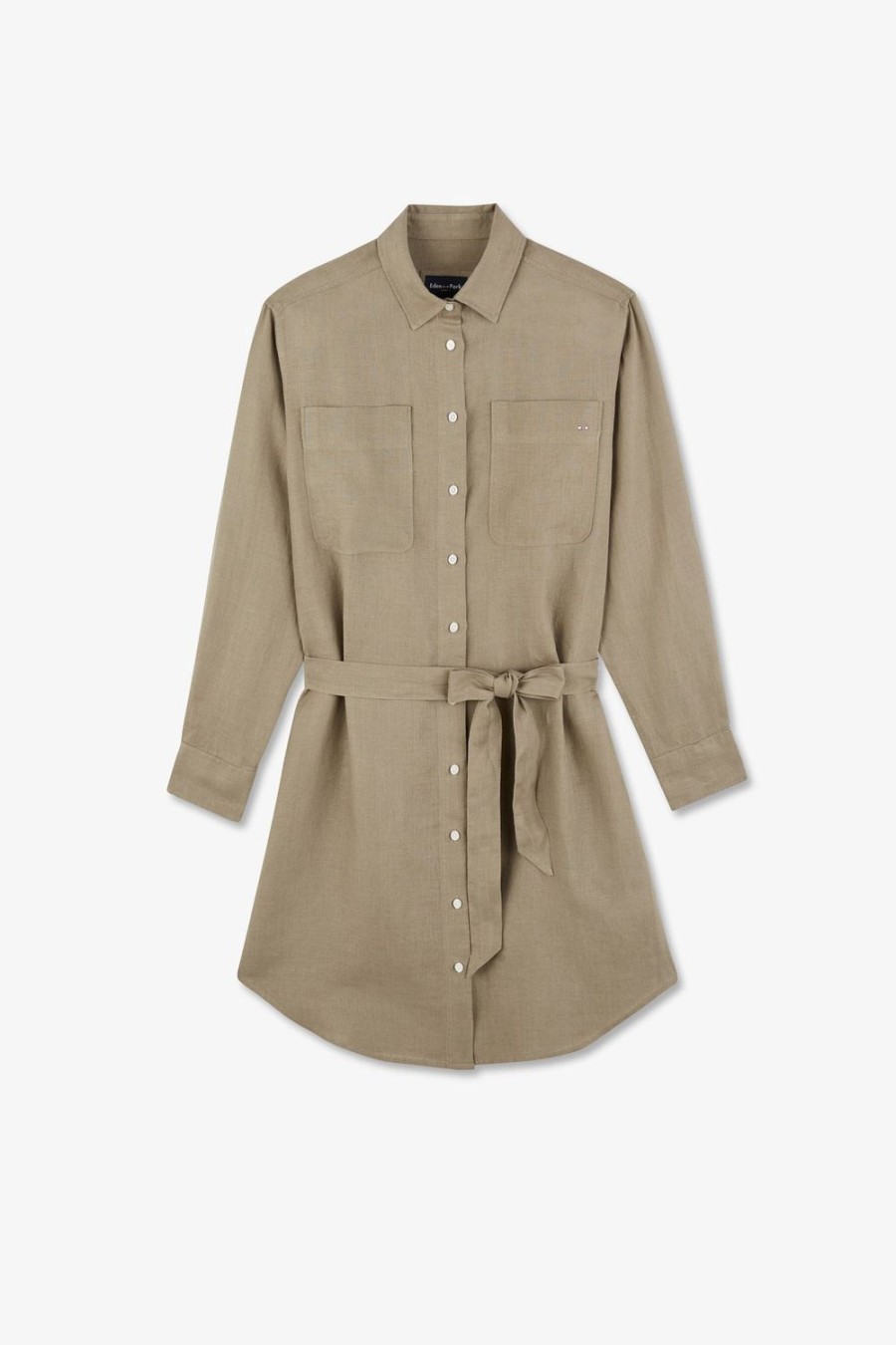 Eden Park Olive-Green Shirt Dress In Linen | Dresses