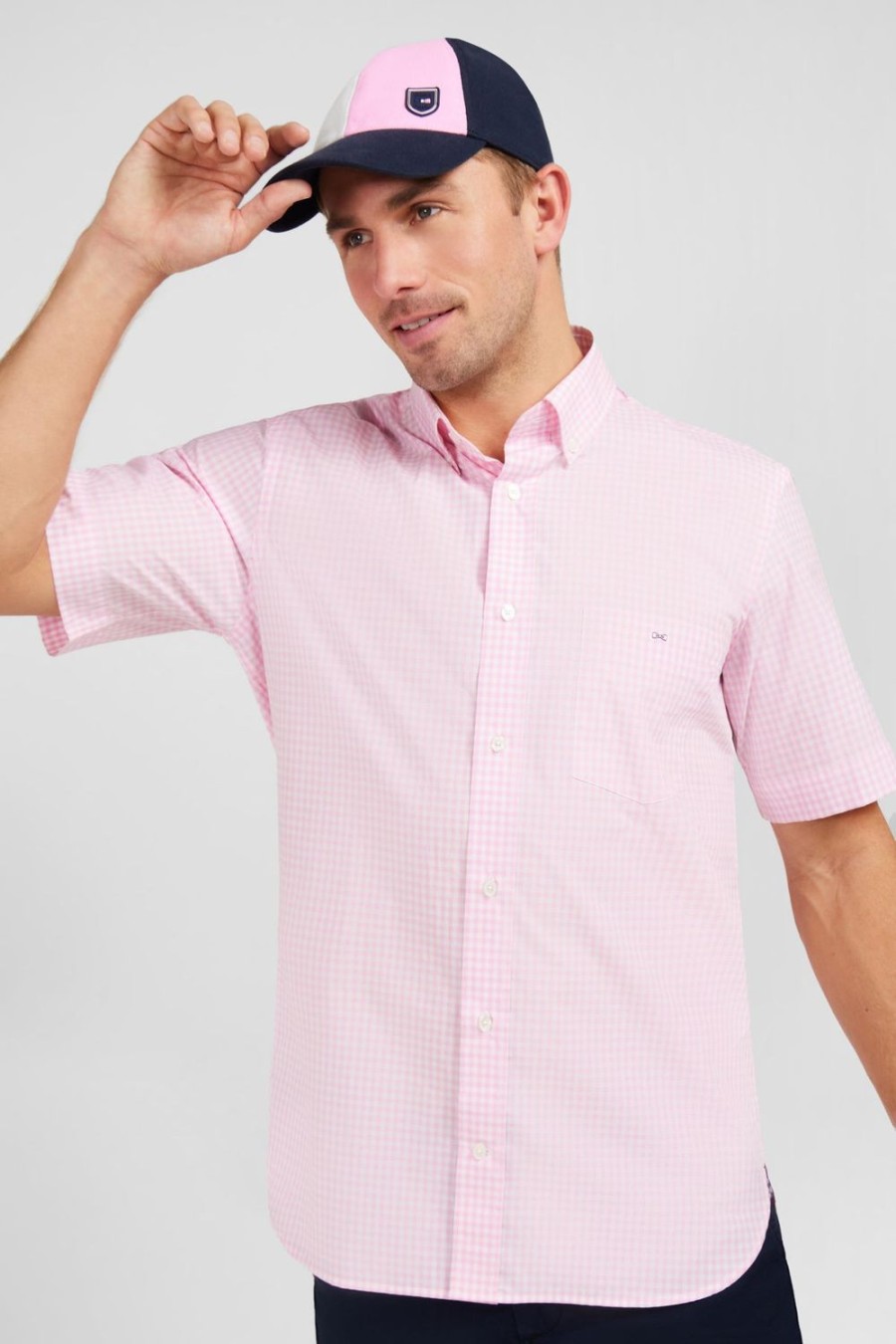 Eden Park Light Pink Checked Blouse | Short-Sleeved Shirts