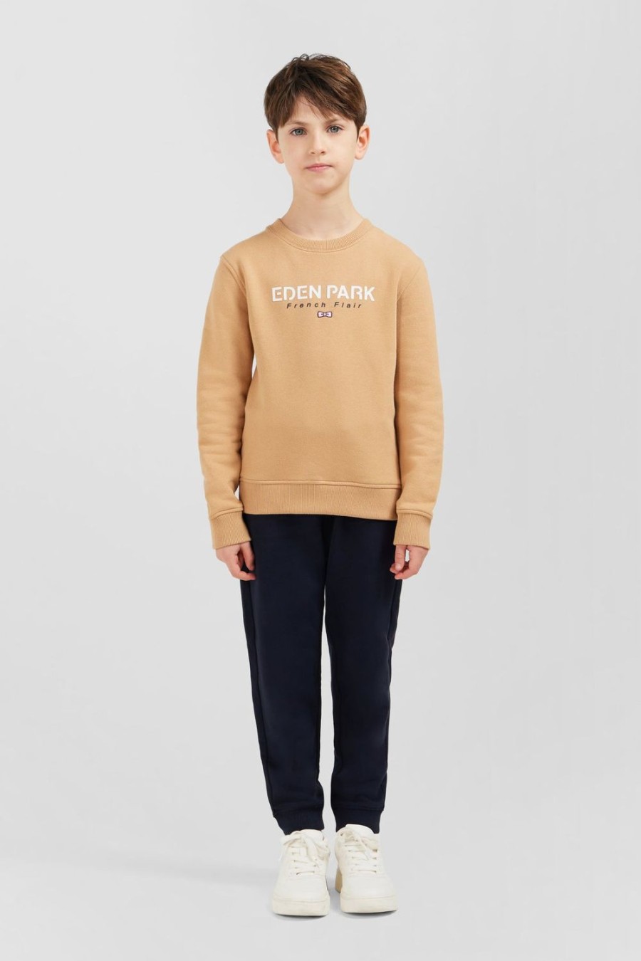 Eden Park French Flair Beige Round Neck Sweatshirt In Cotton Fleece | Children