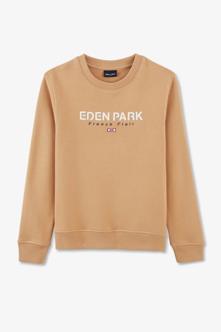 Eden Park French Flair Beige Round Neck Sweatshirt In Cotton Fleece | Children