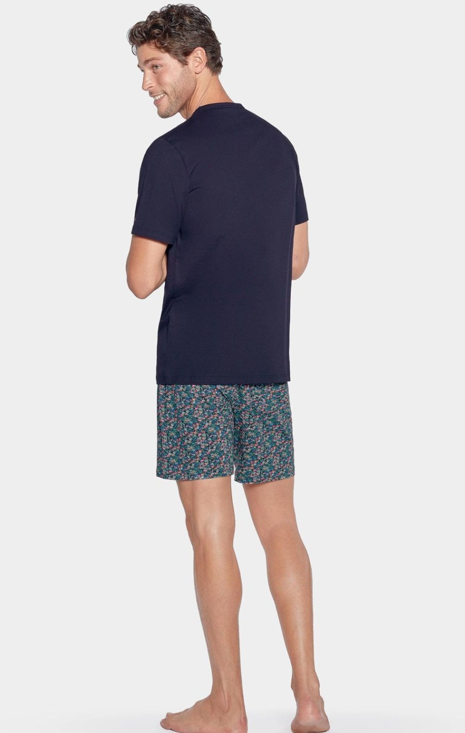 Eden Park Short Navy Pajama Set With Microfloral Pattern In Cotton Jersey | Pyjamas