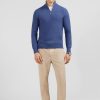 Eden Park Blue Semi-Zipped Sweater In Cotton | Sweaters