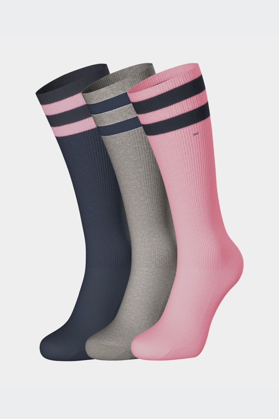 Eden Park Set Of 3 Pairs Of Pink High Socks With Striped Cuffs In Stretch Cotton | Socks