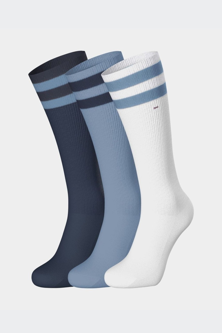 Eden Park Set Of 3 Pairs Of Blue High Socks With Striped Cuffs In Stretch Cotton | Socks