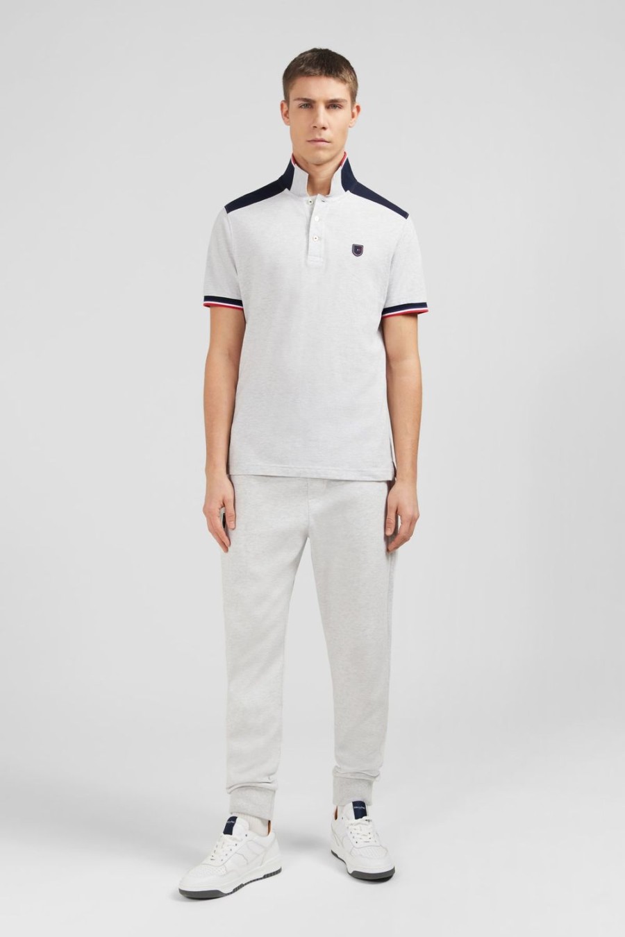 Eden Park Grey Short-Sleeved Colour-Block Polo Shirt | Polos