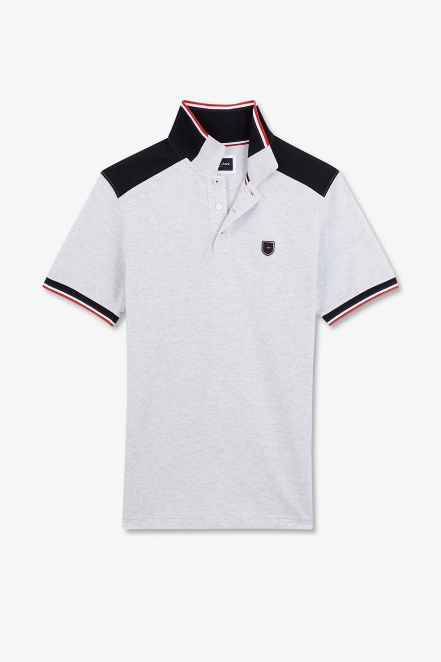 Eden Park Grey Short-Sleeved Colour-Block Polo Shirt | Polos