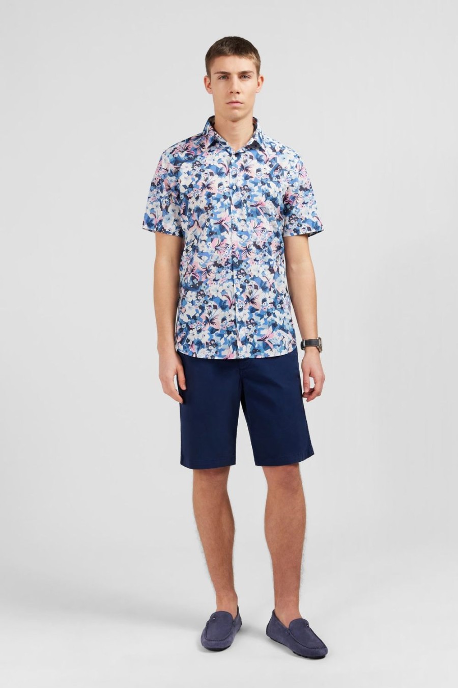 Eden Park Blue Shirt With Exclusive Floral Print | Short-Sleeved Shirts