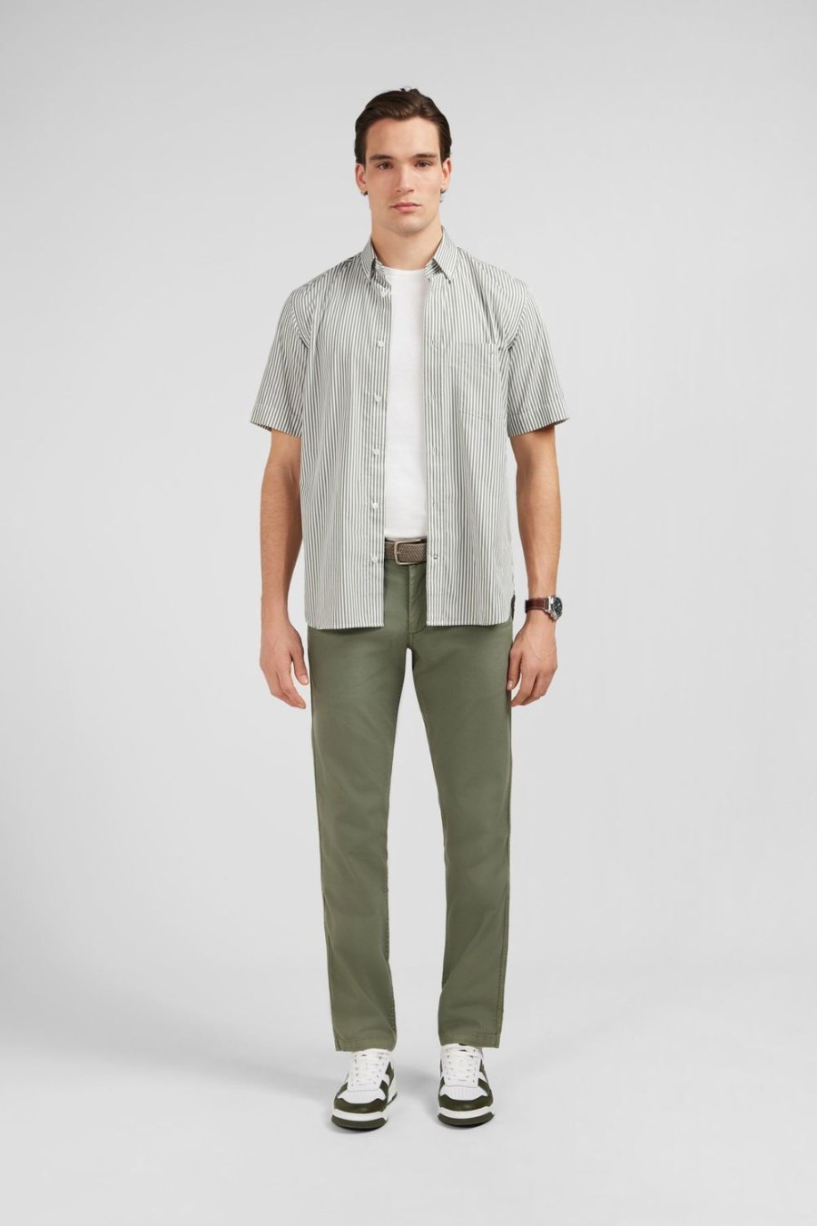 Eden Park Khaki Pleatless Chino Trousers | Pants