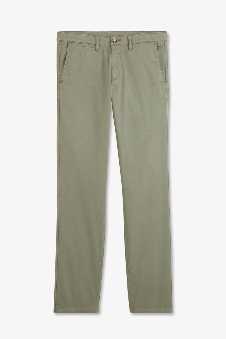 Eden Park Khaki Pleatless Chino Trousers | Pants