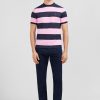 Eden Park Short-Sleeved Navy And Pink Cotton T-Shirt With Ribbon Trim | T-Shirts