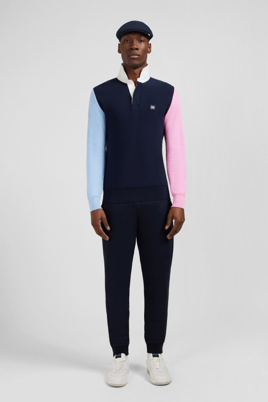 Eden Park Navy Colorblock Polo Collar Cotton Sweater | Rugby Shirts