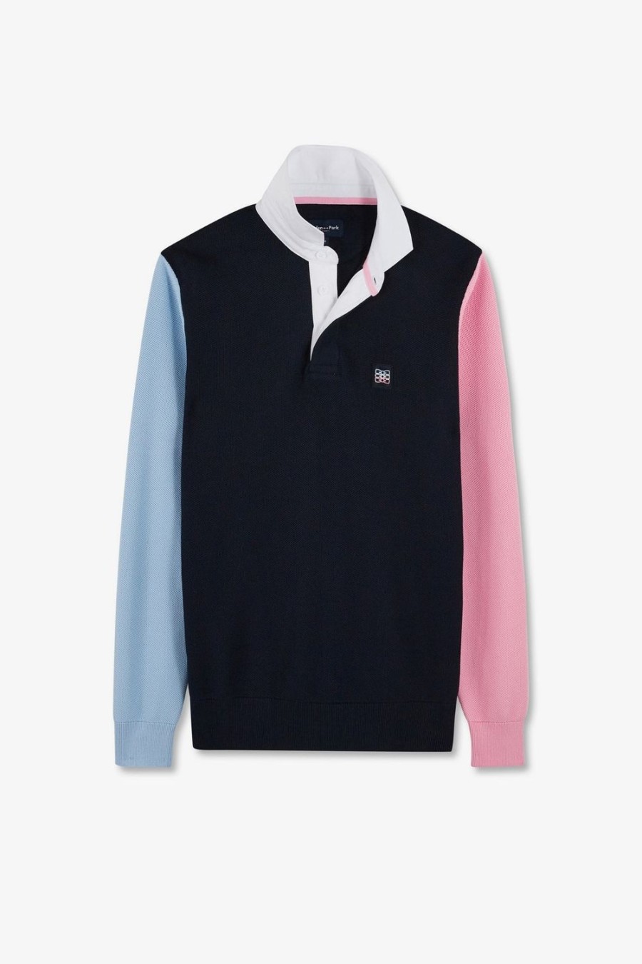 Eden Park Navy Colorblock Polo Collar Cotton Sweater | Rugby Shirts