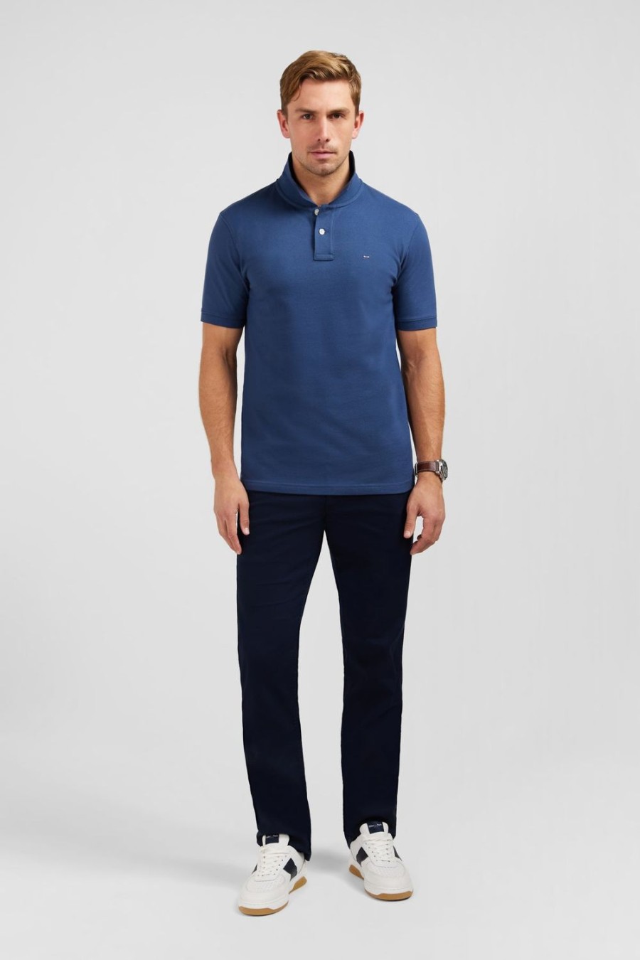 Eden Park Plain Dark Blue Short-Sleeved Polo Shirt | Polos