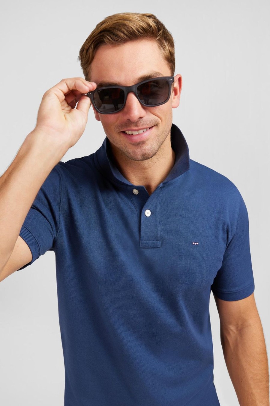 Eden Park Plain Dark Blue Short-Sleeved Polo Shirt | Polos