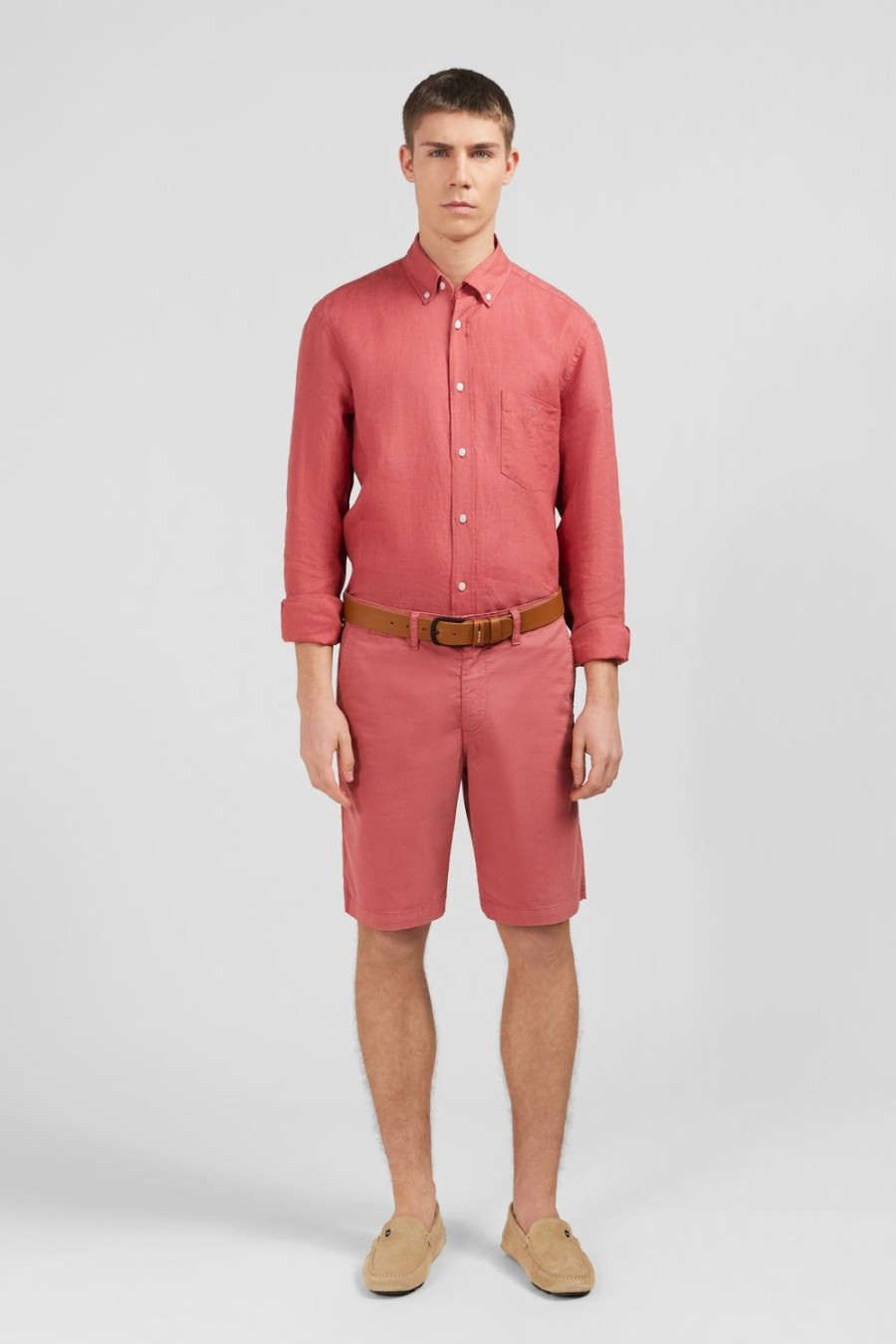 Eden Park Plain Brick-Red Linen Shirt | Shirts