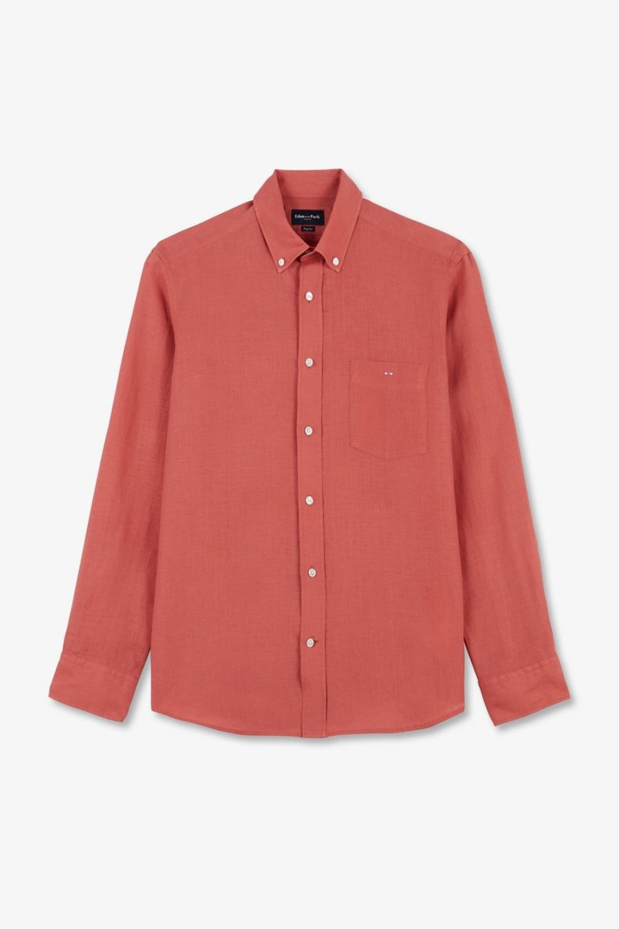 Eden Park Plain Brick-Red Linen Shirt | Shirts