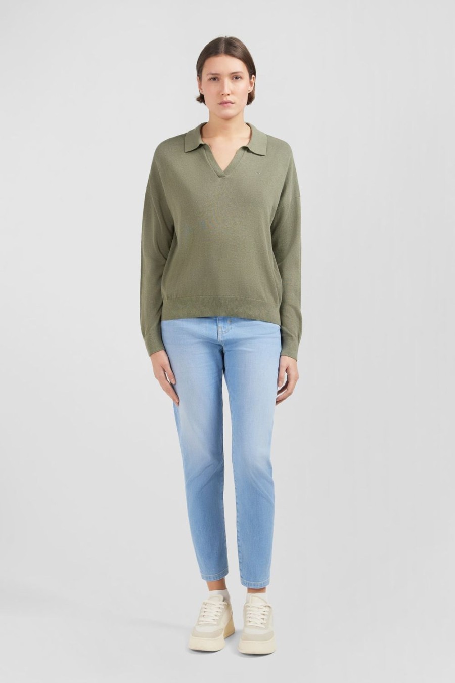 Eden Park Khaki Polo-Neck Jumper | Sweaters