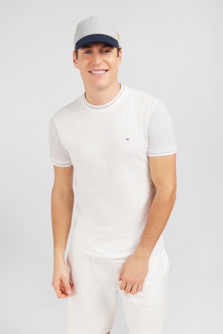 Eden Park White Short-Sleeved Colour-Block T-Shirt | T-Shirts