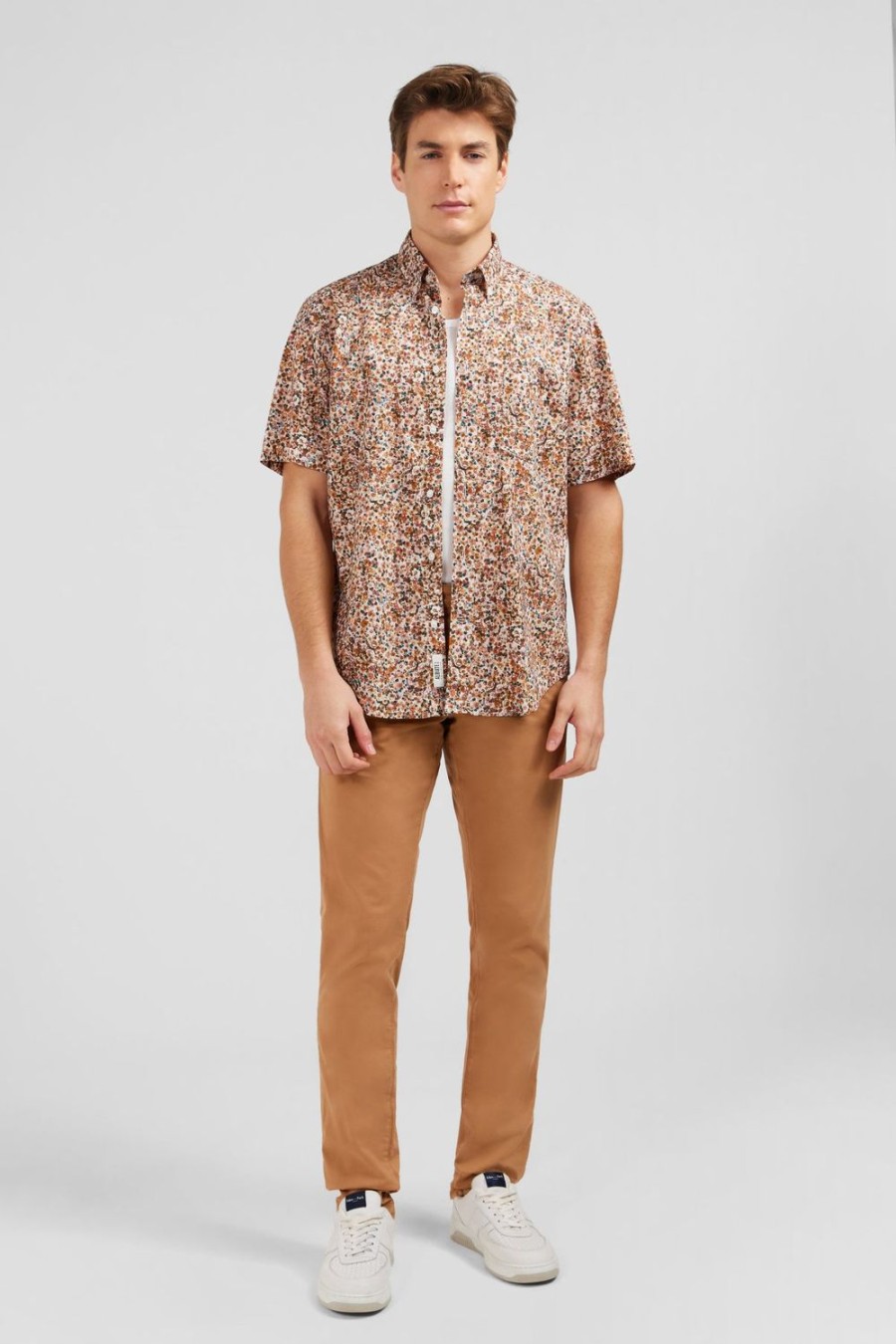 Eden Park Brown Shirt With Flower Print | Short-Sleeved Shirts