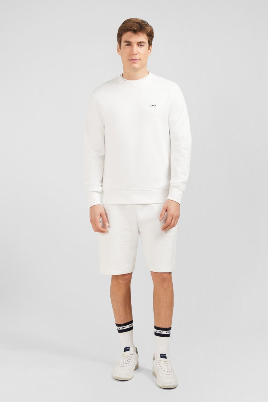 Eden Park White Fleece Round-Neck Sweatshirt With Bow Tie Embroidery | Sweatshirts