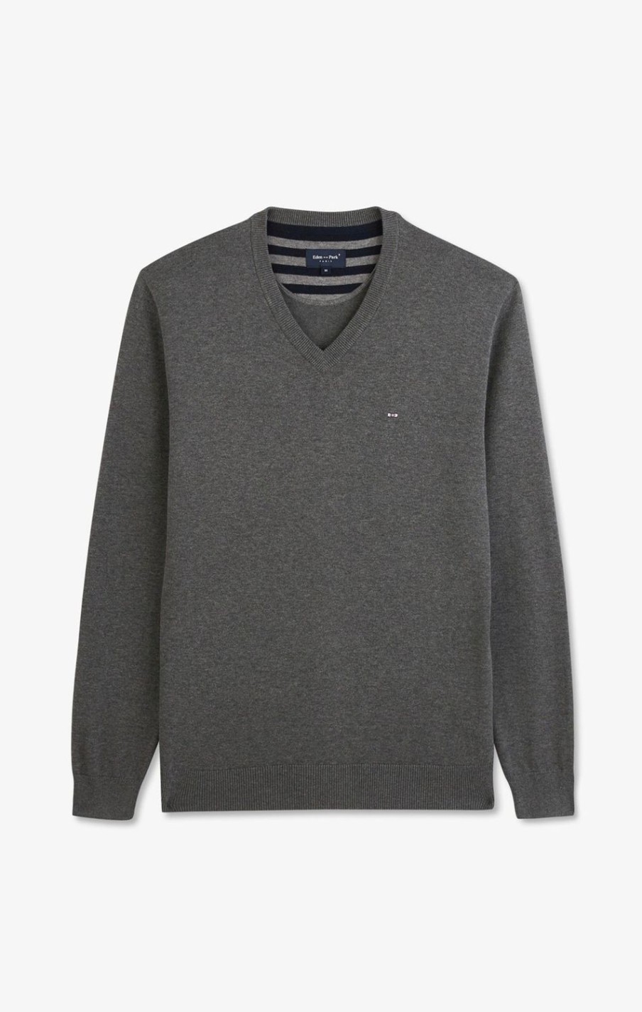 Eden Park Grey V-Neck Cotton Jersey Jumper | Sweaters