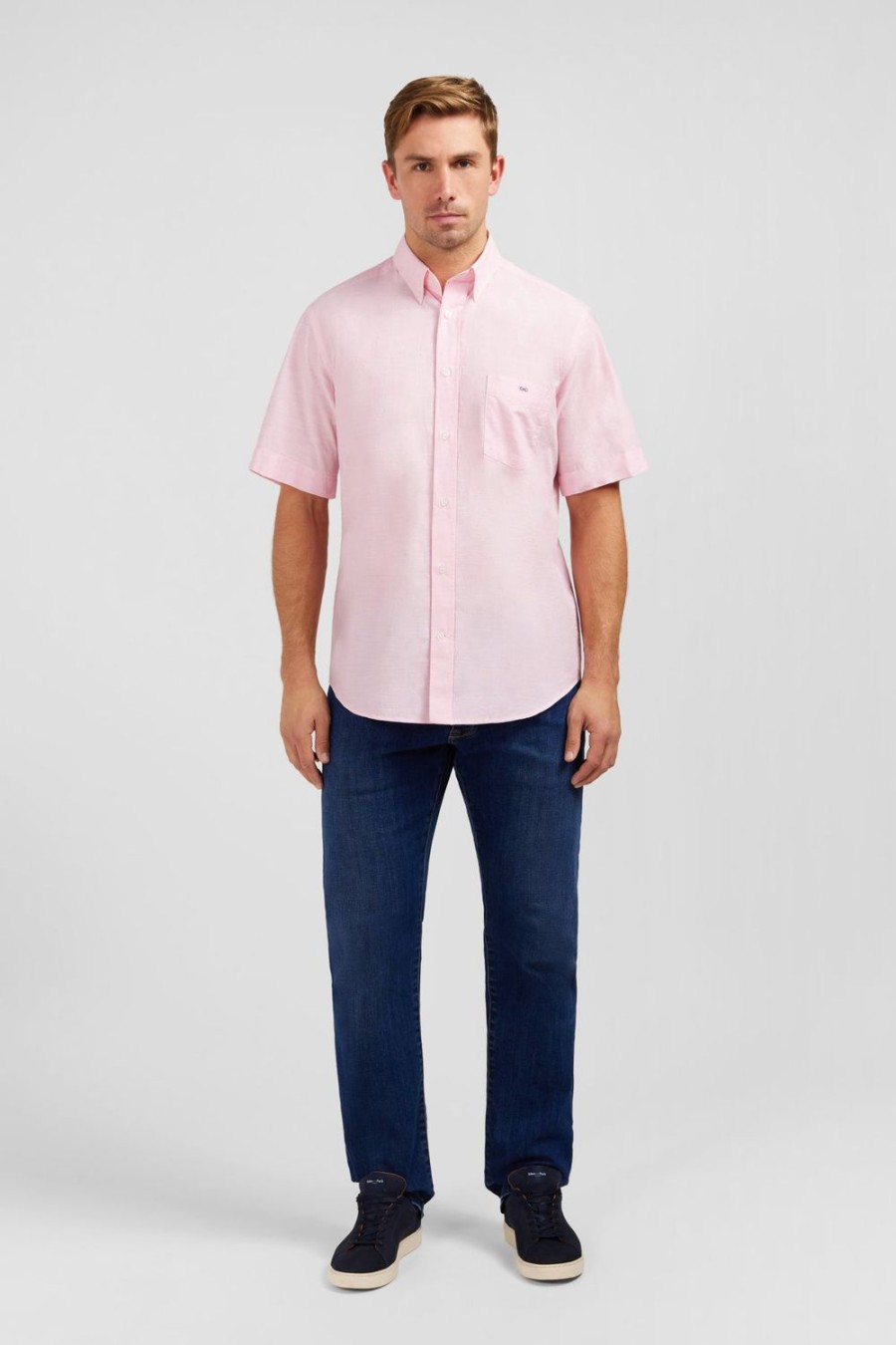 Eden Park Pink Shirt In Cotton Dobby | Short-Sleeved Shirts