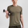 Eden Park Khaki Green Short-Sleeved Sports T-Shirt With Striped Details | T-Shirts