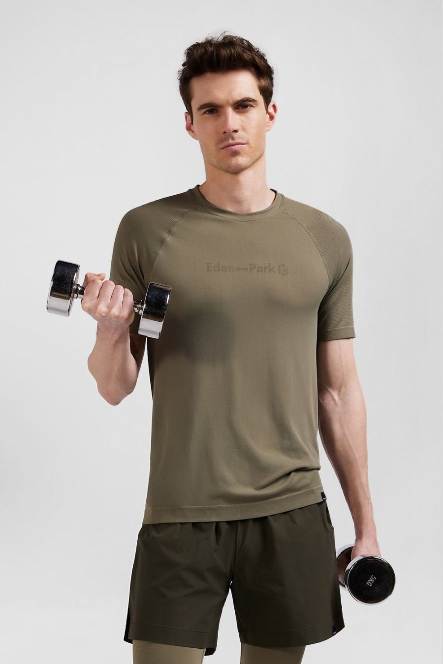 Eden Park Khaki Green Short-Sleeved Sports T-Shirt With Striped Details | T-Shirts