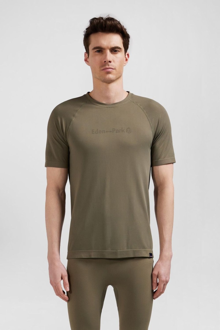 Eden Park Khaki Green Short-Sleeved Sports T-Shirt With Striped Details | T-Shirts