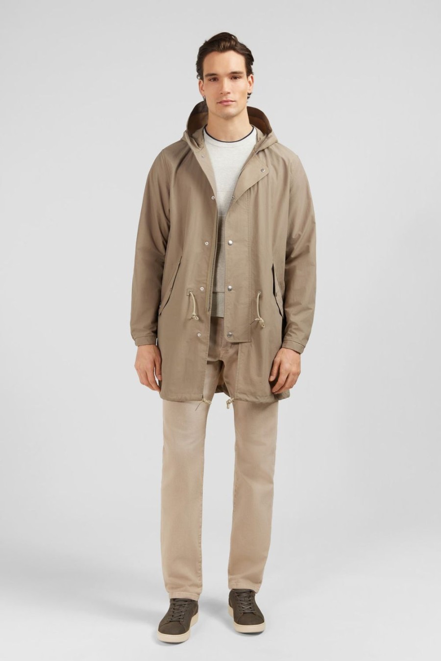 Eden Park Beige Cotton Blend Hooded Parka | Coats