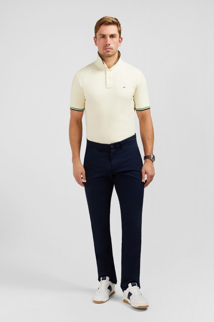 Eden Park Navy Blue Pleatless Chino Trousers | Pants