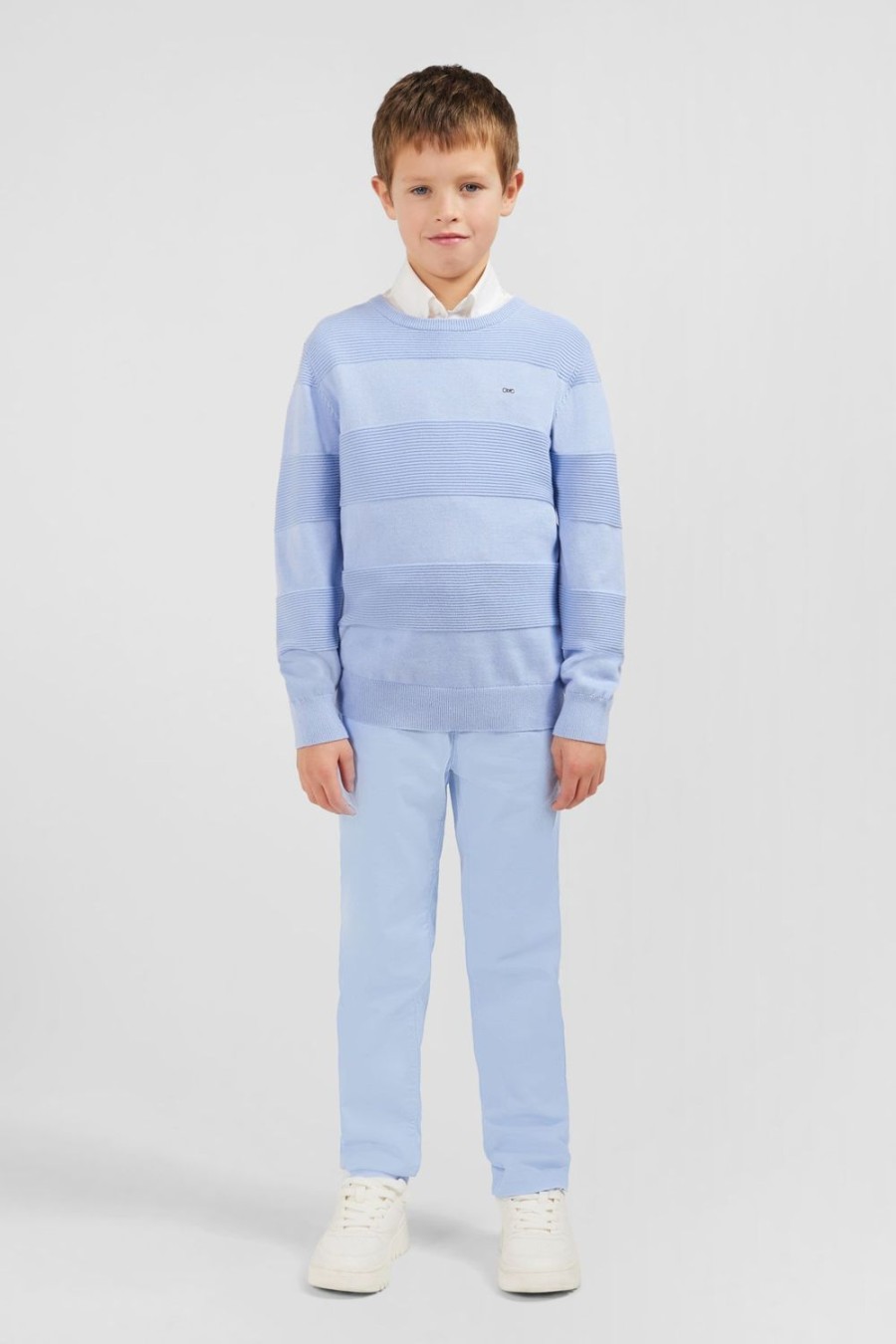 Eden Park Blue Round Neck Cotton Sweater In Combination Knit | Children