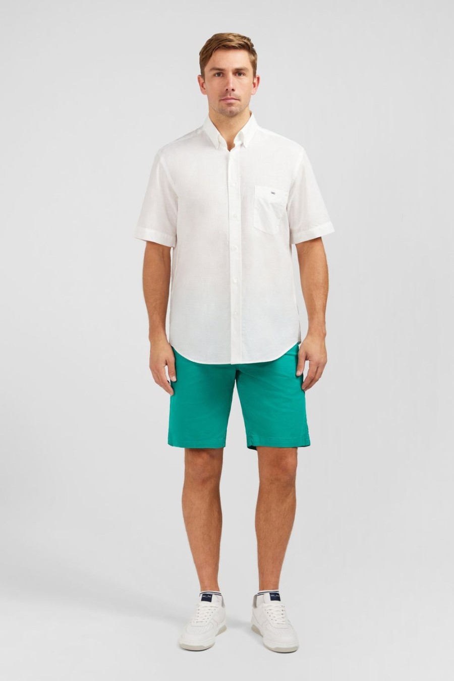 Eden Park White Shirt In Cotton Dobby | Short-Sleeved Shirts