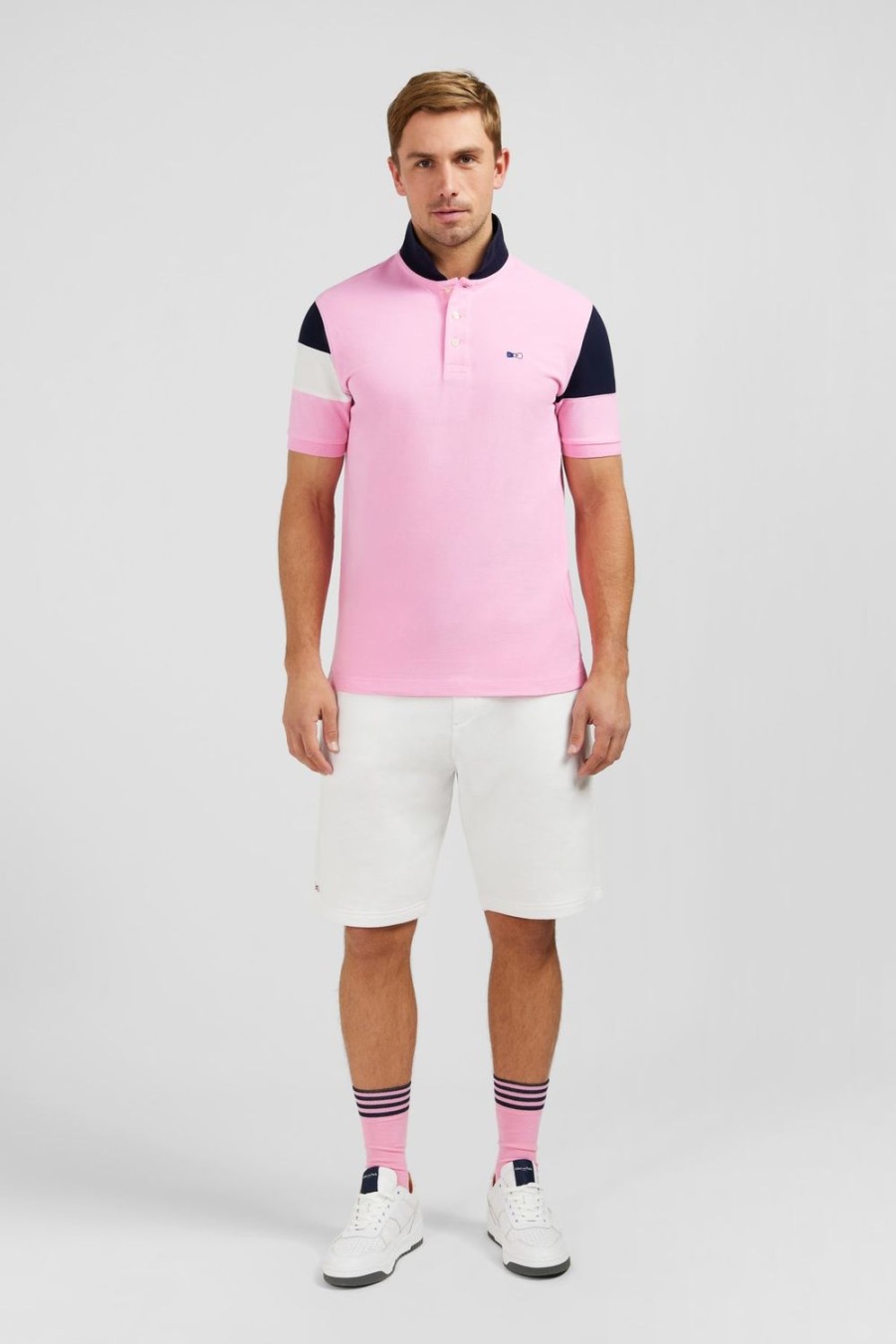 Eden Park Short-Sleeved Tricolour Pink Polo Shirt In Pique Cotton With Bow Details | Polos