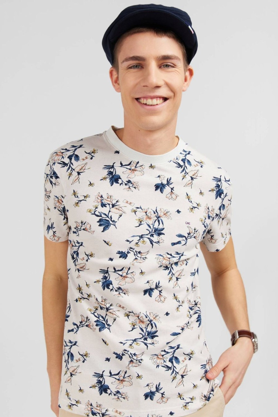 Eden Park White Short-Sleeved T-Shirt With Leaf Print | T-Shirts