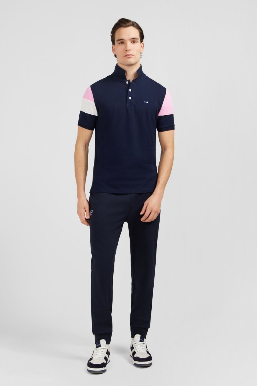 Eden Park Short-Sleeved Tricolour Navy Polo Shirt In Pique Cotton With Bow Details | Polos