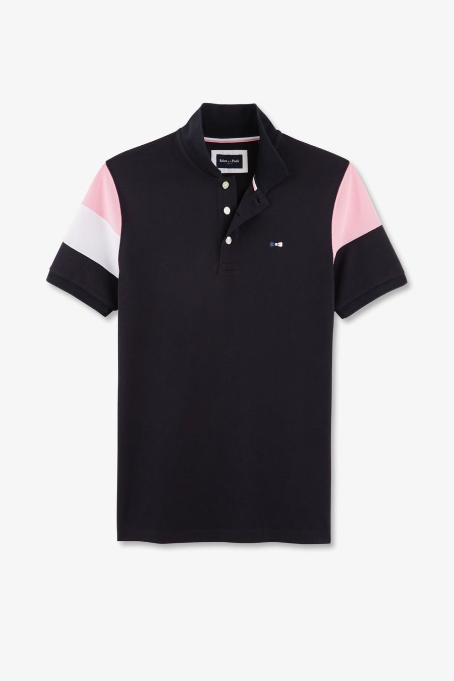 Eden Park Short-Sleeved Tricolour Navy Polo Shirt In Pique Cotton With Bow Details | Polos