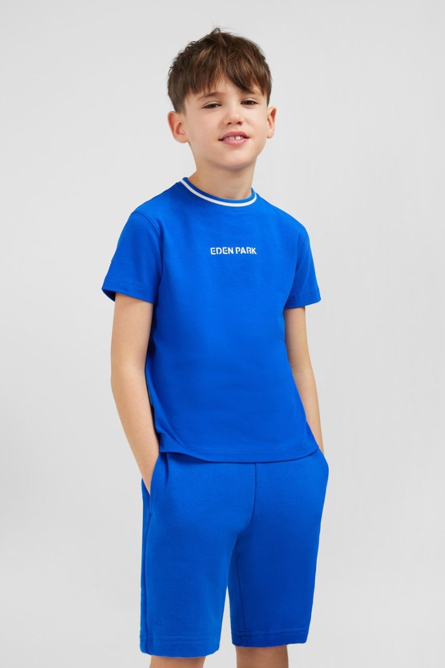 Eden Park Striped Round Neck Eden Park Blue T-Shirt In Stretch Cotton | Children