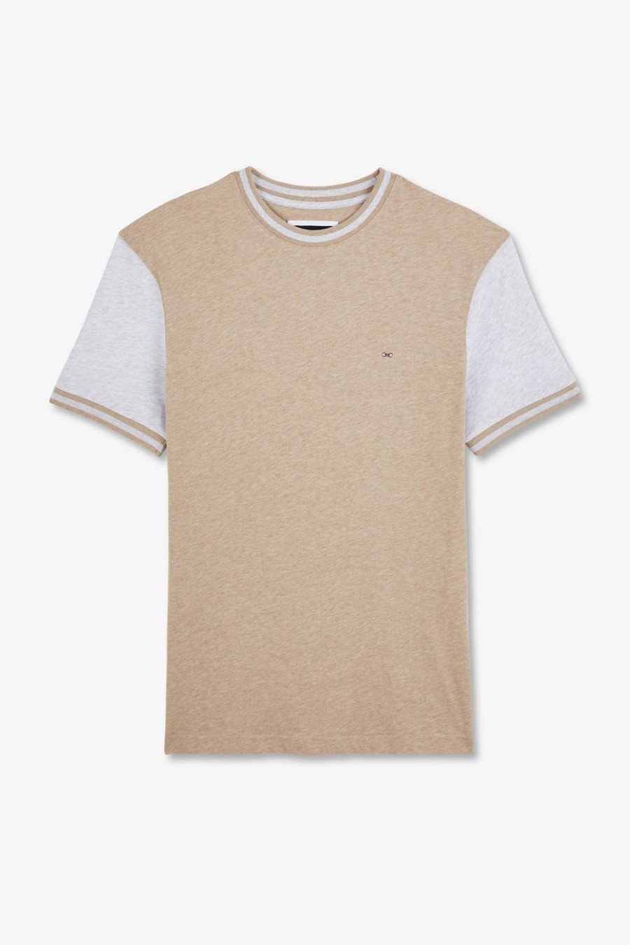 Eden Park Beige Short-Sleeved Colour-Block T-Shirt | T-Shirts