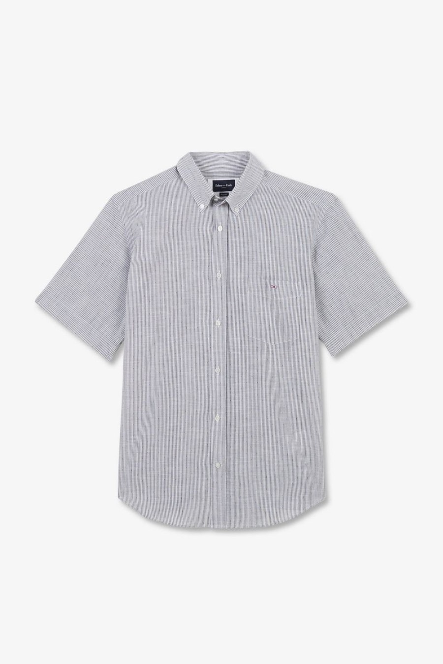 Eden Park Dark Blue Striped Shirt In Cotton Dobby | Short-Sleeved Shirts