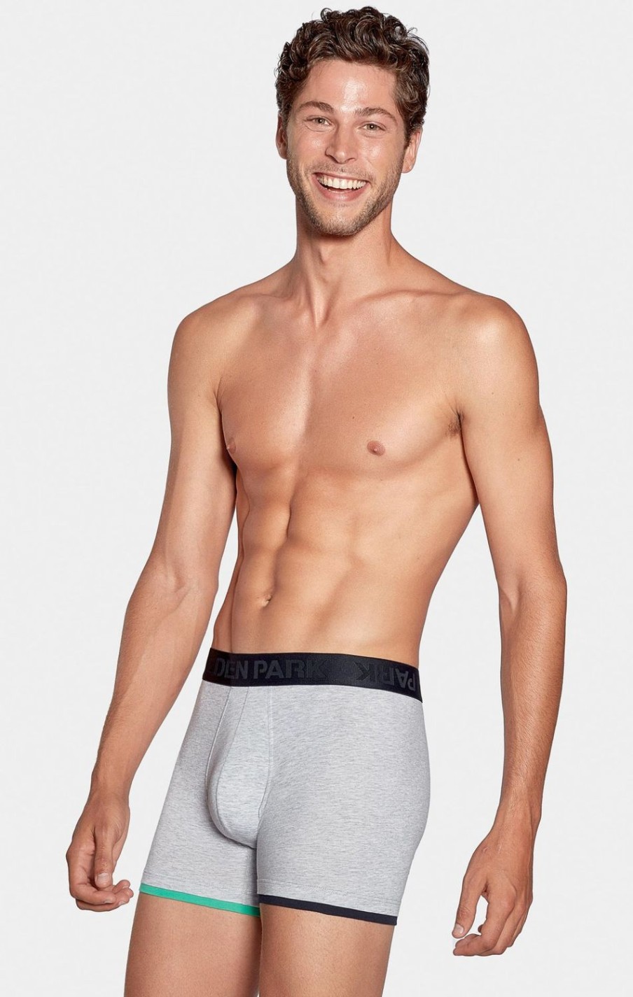 Eden Park Stretch Cotton Grey Boxers With Pink Elastic Waistband | Underwear