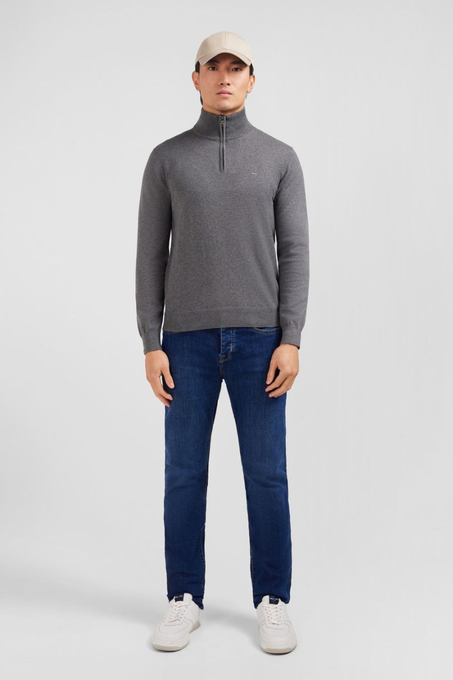 Eden Park Navy Blue Cotton Jersey Jumper With Trucker Neck | Sweaters