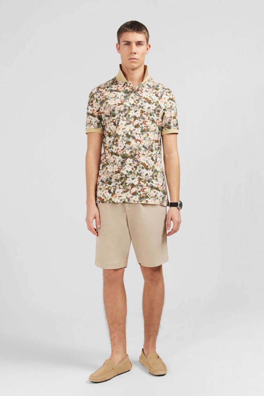 Eden Park White Short-Sleeved Polo Shirt With Floral Print | Polos